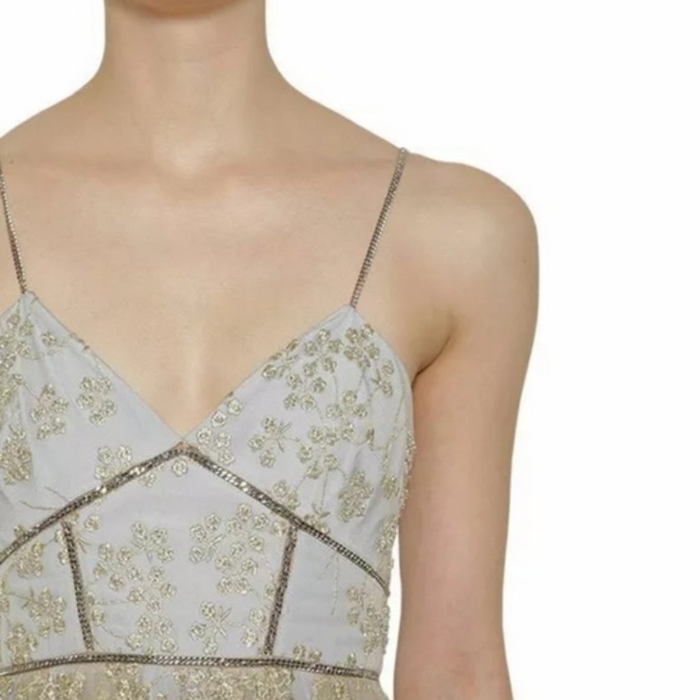 NWT Self-Portrait Gold & Blue Floral Embroidered Mesh Corseted Dress - Picture 5 of 9